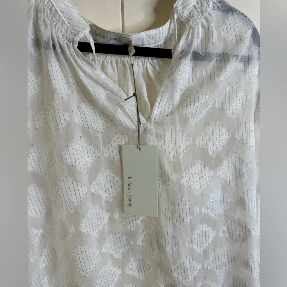 Bishop + Young Metallic Sheer Pullover Peasant S
